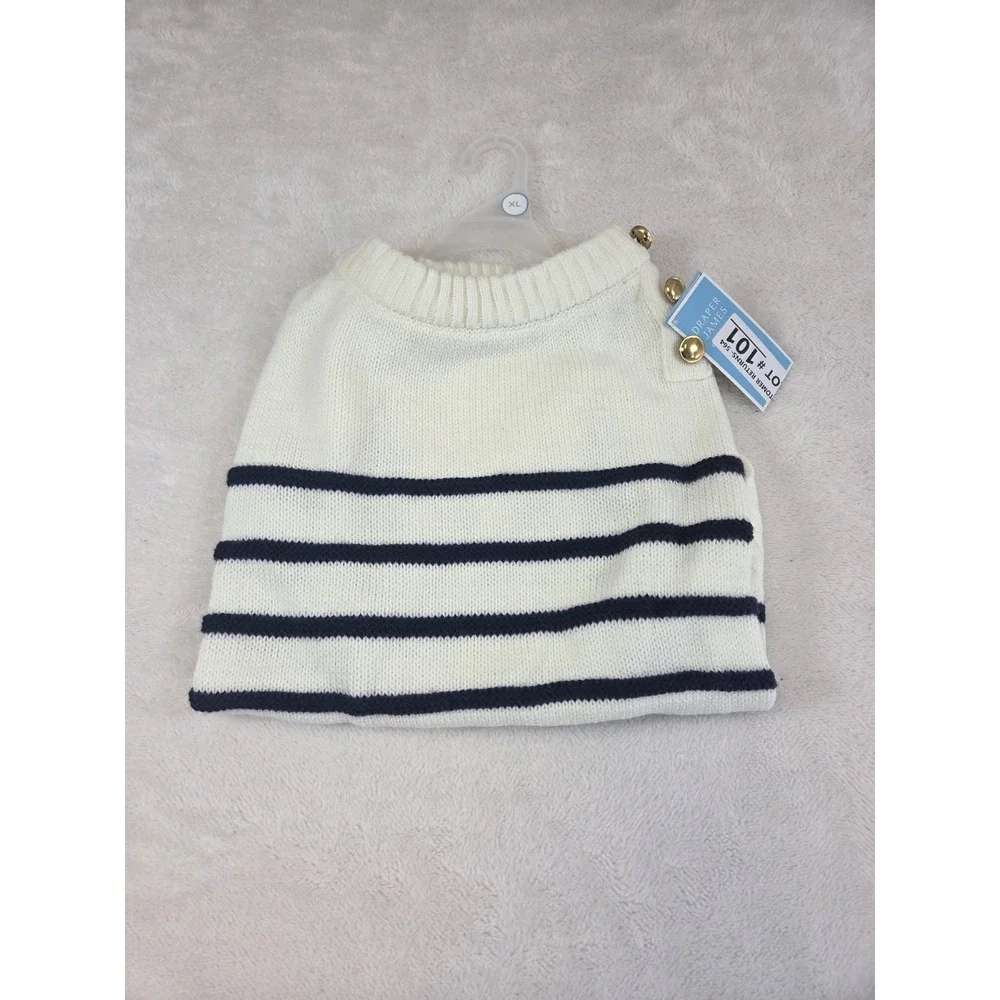 Draper James XL Dog Sweater White With Navy Stripes Gold Buttons NWT